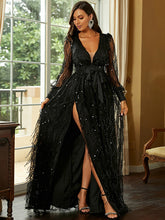Preals Dress Plunge High-Slit Illusion Sleeves Prom Maxi Dresses